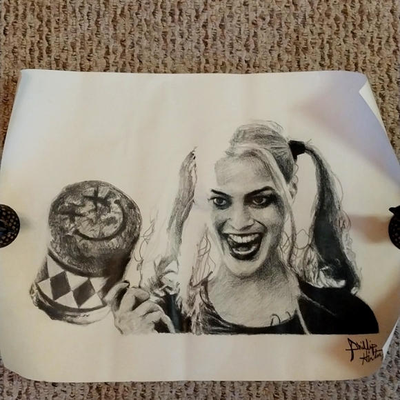 ORIGINAL HAND SKETCHED ART PIECE OF HARLEY QUINN FROM THE SUICIDE SQUAD MOVIE